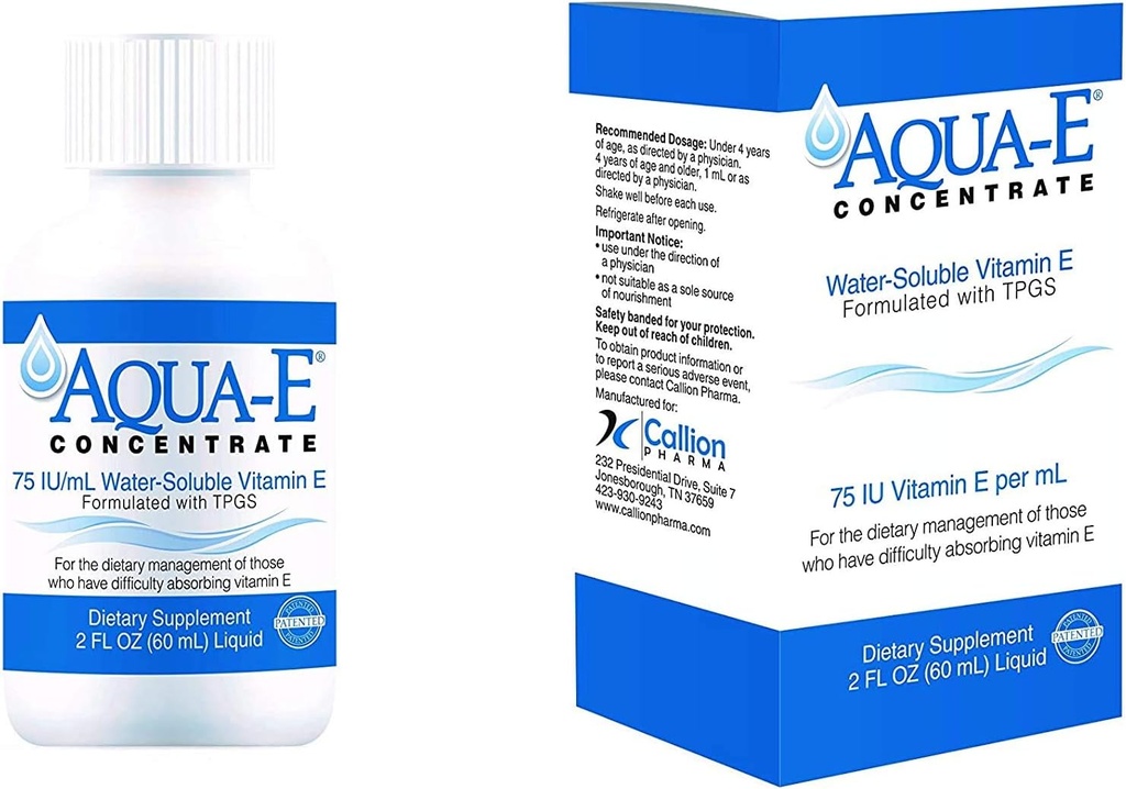 Aqua-E Concentré 75 UI/ml, 60 ml Bouteille, Vitamine liquide soluble dans l'eau E