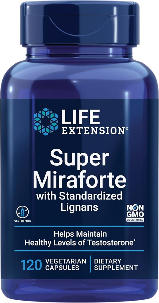 Lebensverlängerung Super Miraforte mit Standardisierte Lignane, chrysin, Nettle Root, Muira puama, Maca, Zink, Fokussierte Formel für Testosteron Vorteile, Vegetarisch, Glutenfrei, Non-GMO, 120 Kapseln