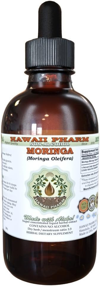 Hawaii Pharm Moringa Alkoholfreie Flüssigextrakt, Moringa (Moringa Oleifera) Blatt Glycerit Natürliche Kräuterergänzung, USA 4 oz