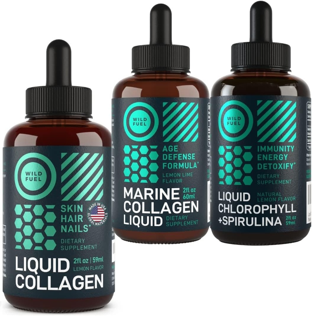 WILD FUEL Liquid Collagen, Marine Collagen und Liquid Chlorophyll Beauty and Wellness Bundle