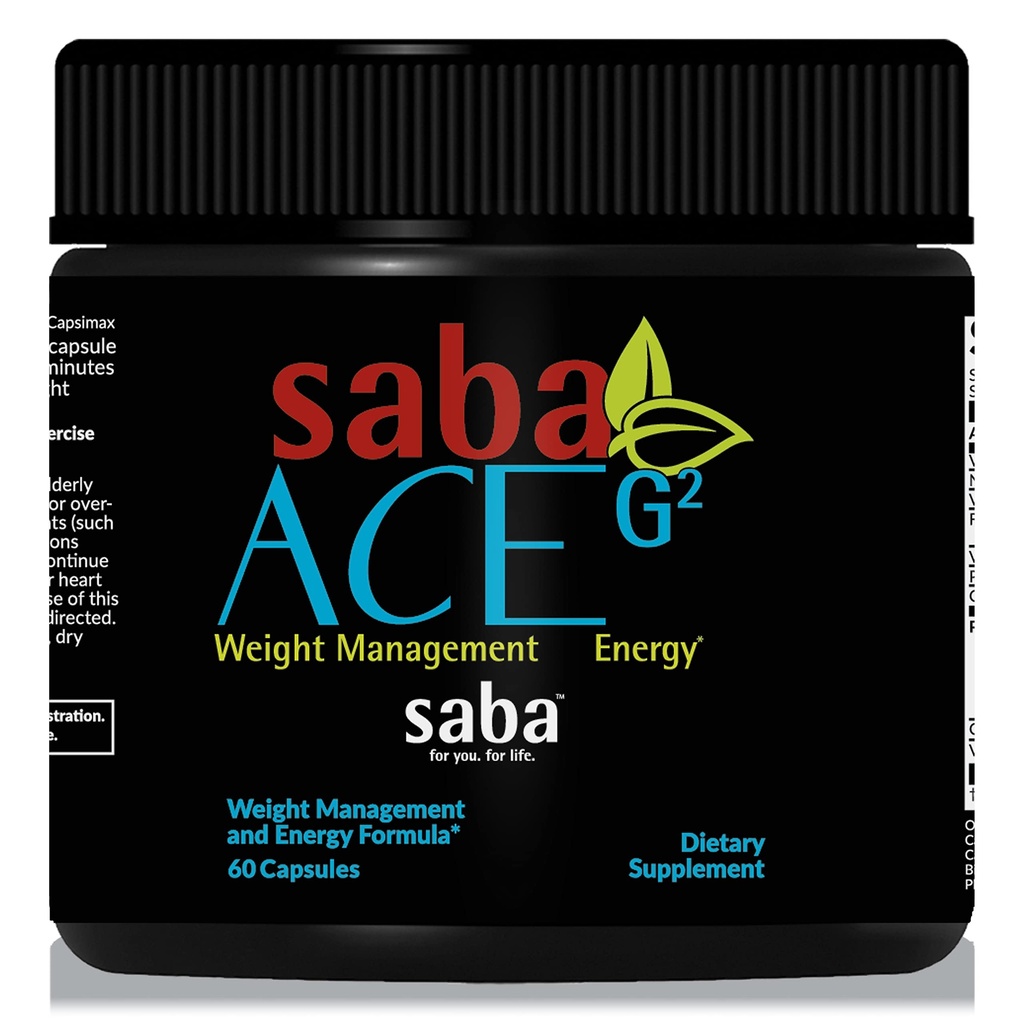 Saba ACE G2- Thermogenic Energy Burn, Pre Workout, Métabolisme, Focus, Concentration, avec Capsimax, CarnoSyn, BioPerine, Extrait de feuille de thé vert, pour hommes et femmes -60 Capsules