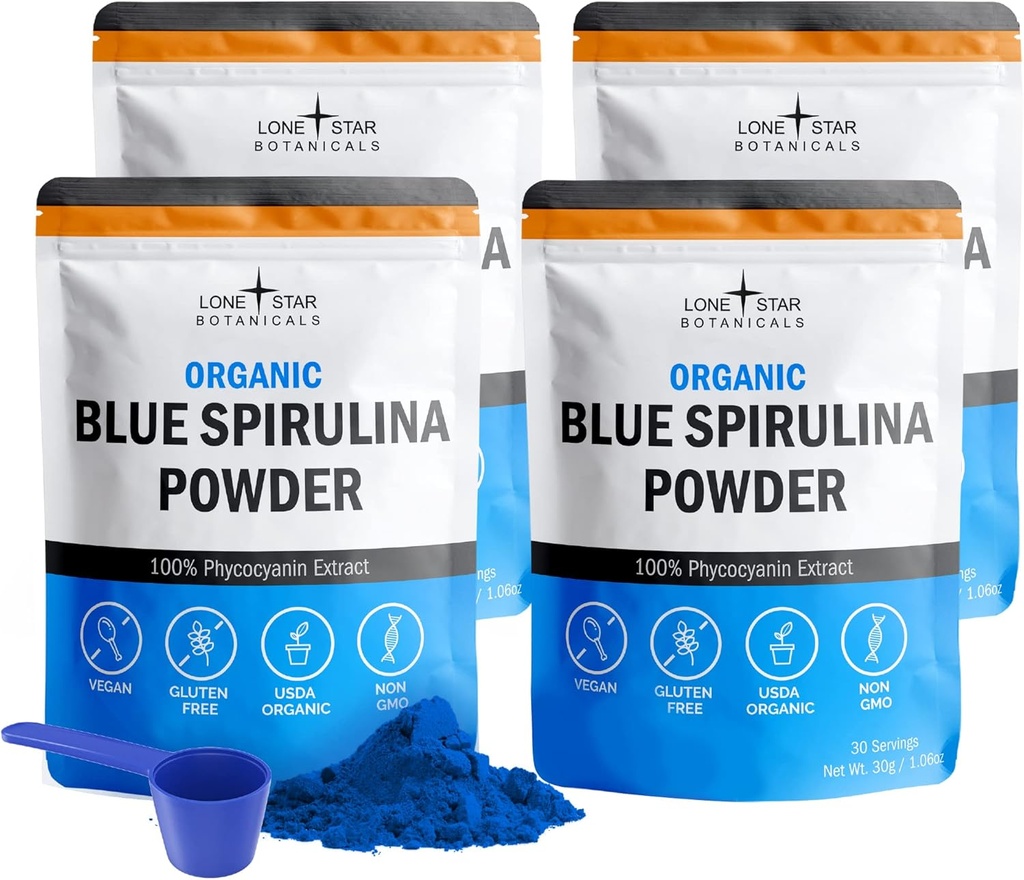 Bio Blue Spirulina Powder, 120 Portionen - 100% reine Superfood Blue-Green Algae, Natürliche Lebensmittel Färbung für Glattwaren & Protein Getränke - Non GMO, Gluten-Free, Vegan + USDA Zertifiziert, keine Fishy Smell