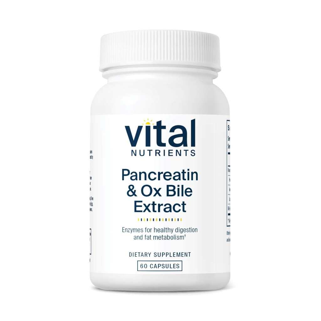 Vital Nährstoffe Pancreatin & Ox Bile Extrakt 500mg | Natürliche Verdauungsenzyme für Frauen & Men | Unterstützt Verdauung von Protein, Fett und Kohlenhydrate*| Gluten, Dairy & Soy Free | 60 Kapseln