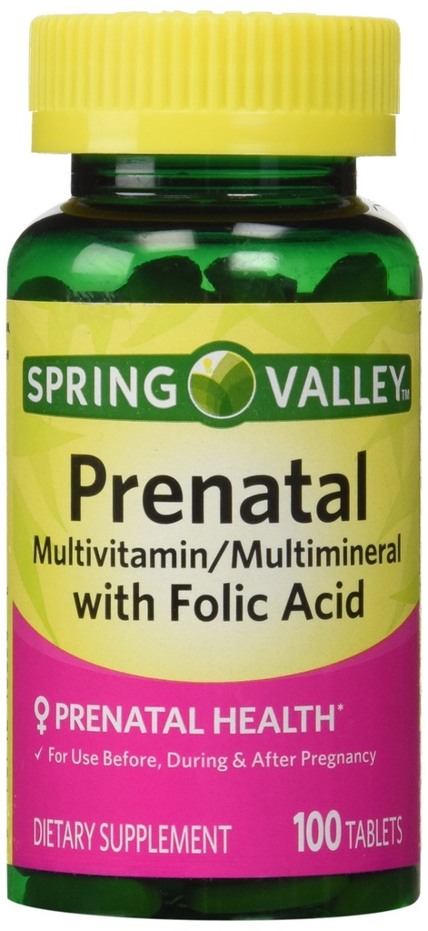 Spring Valley - Prénatal, multivitamine, multiminérale, 100 comprimés avec acide folique