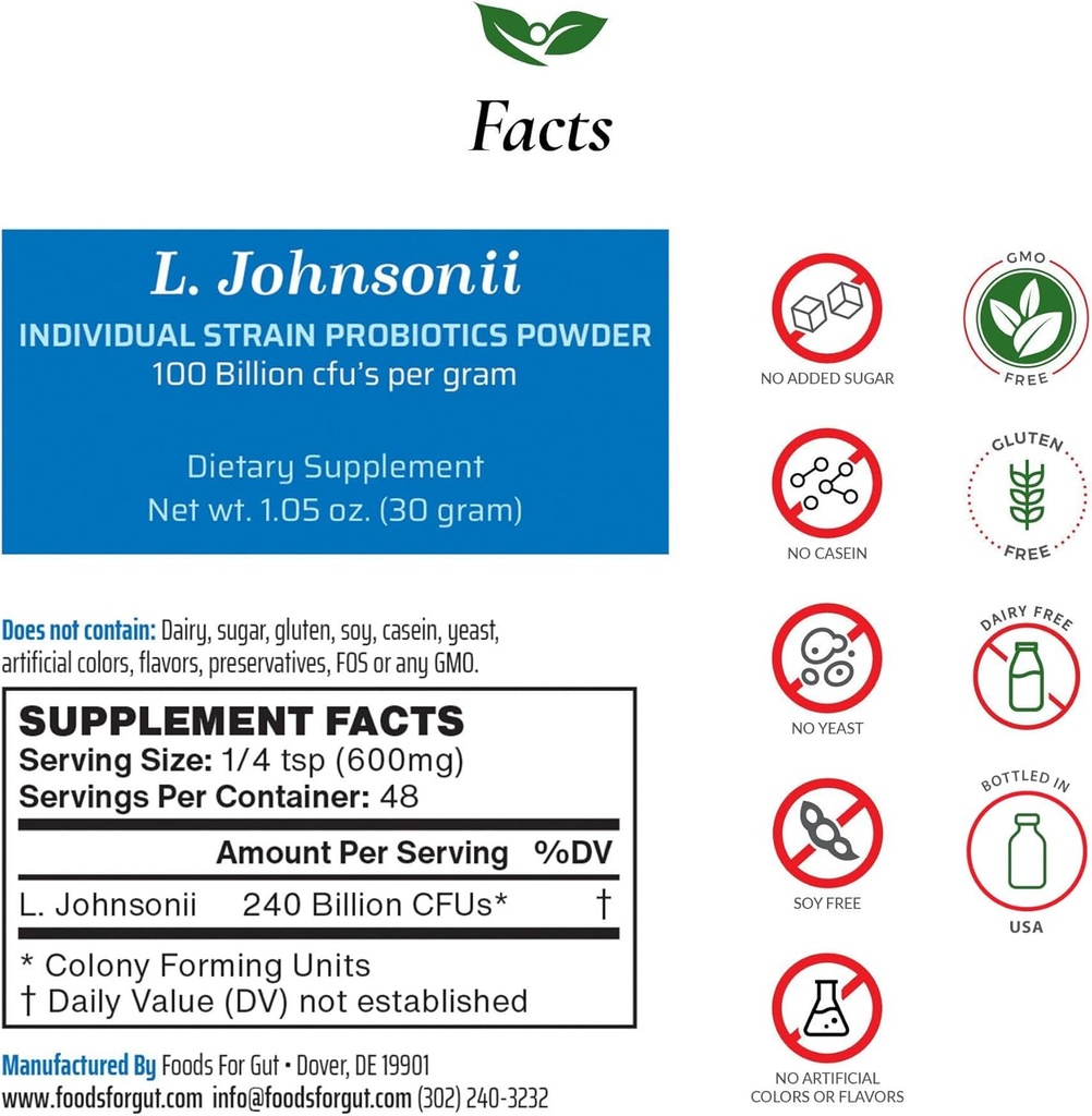 Aliments pour Gut Lactobacillus Johnsonii Probiotic Powder 100 Million de cfus Pas d'additifs Directement du fabricant Pas de stockage de tiers