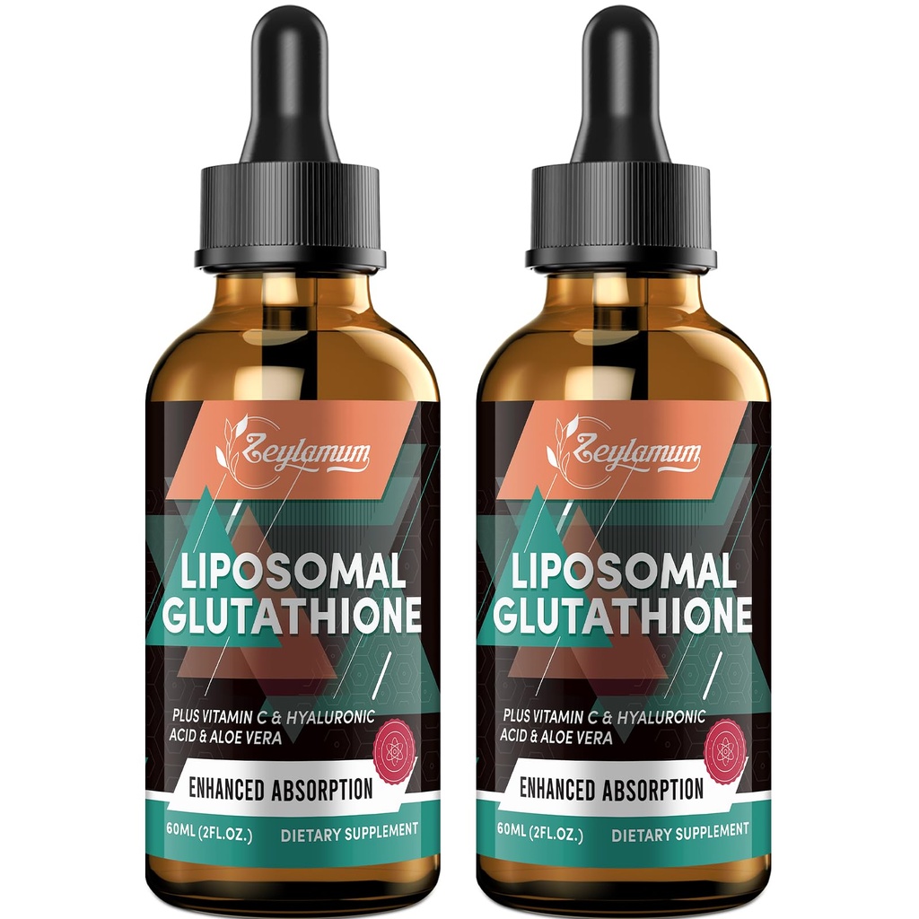 2000MG Liposomale Glutathione Flüssigkeitstropfen, Ultrahoch Absorption, Natürliche Entgiftung, Immunsystem & Haut Supprot*, L-Glutathion, Vitamin C & Hyaluronsäure, Kapseln Alternative, 4.05 OZ