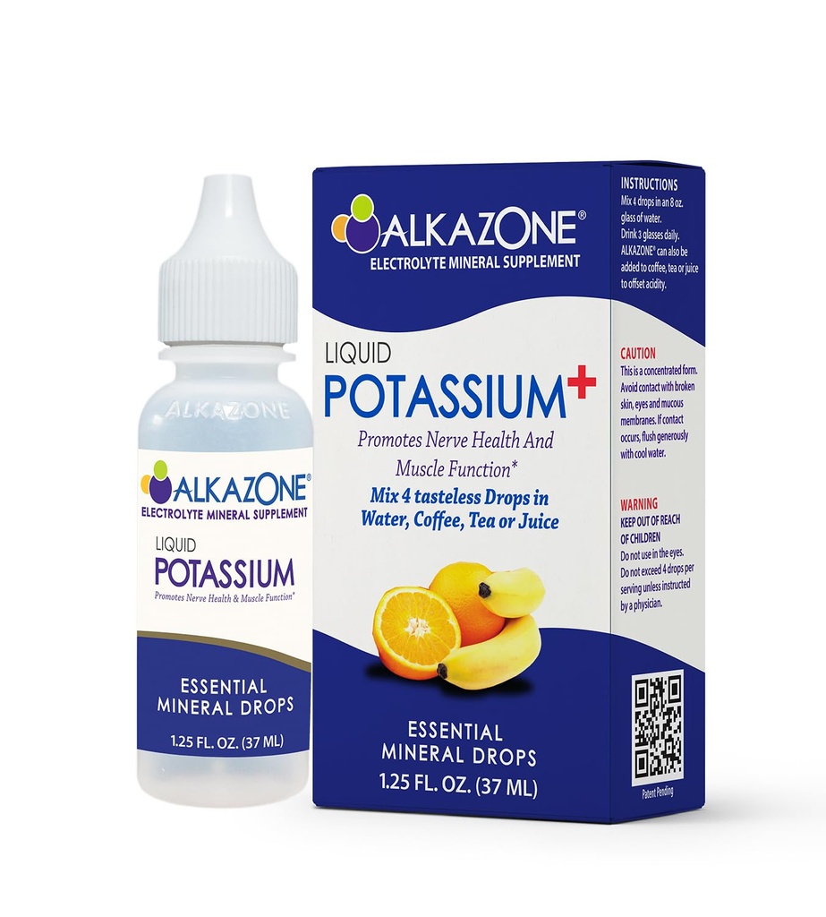 ALKAZONE Liquid Potassium+ | Flüssige Ergänzungen haben schnellere Absorptionsrate | Konzentriert | Einfachster Weg, Kalium | Geschmacklos Flavorless | 1.25 Oz, Klar, Packung von 1