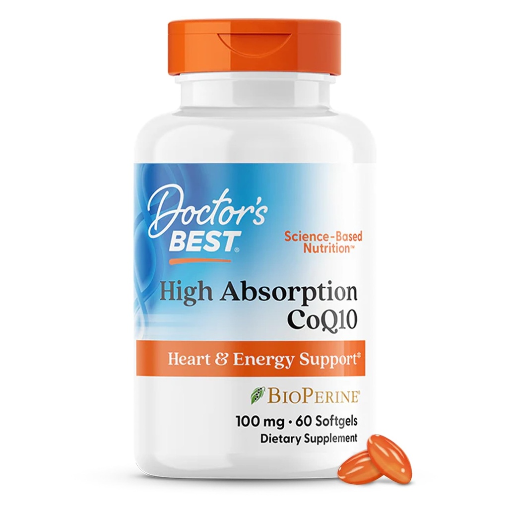 Le meilleur CoQ10 d'absorption élevée de docteur avec BioPerine, sans gluten naturellement fermenté, la santé cardiaque et la production d'énergie, 100 mg, 60 SoFtgels