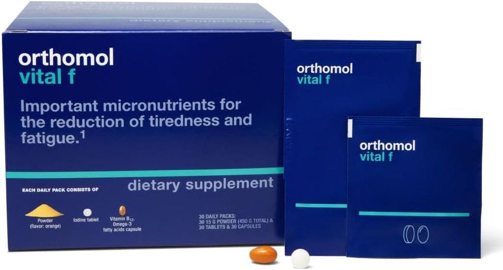 Orthomol Vital F Pulver & Tablet-Packet, Frauen Multivitamin, 30-Tage-Versorgung, Vitamine A, B, C, D, E, K, Calcium, Iodine, Omega-3...