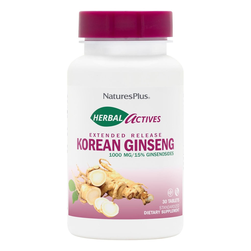 Natures Plus Kräuter-Aktiven Korean Ginseng, Extended Release - 1000 mg, 30 Vegan Tabletten - Adaptogene Kräuter-Ergänzung, Antioxidans - Vegetarisch, Glutenfrei - 30 Servierungen