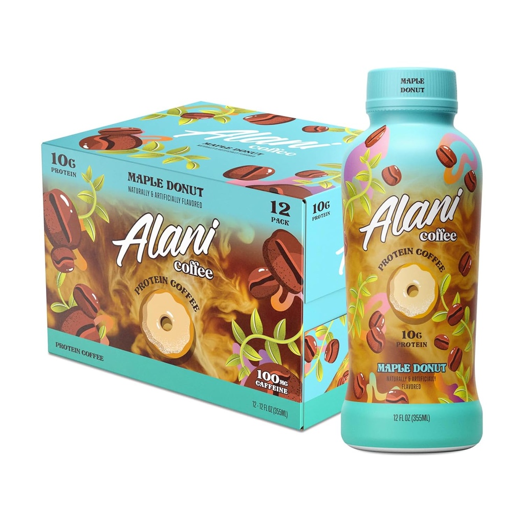 Alani Nu Protein Kaffee MAPLE DONUT | Bereit zu trinken kalt Brew mit 10g Protein | 100mg Koffein | 90 Kalorien, Natürlich aromatisiert | 12 Fl Oz Flaschen | 12 Pack