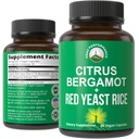 Citrus Bergamotte + Rote Hefe Reis. 2-in-1 Beilage. Hohe Festigkeit 10:1 Bergamotte Extrakt. Keine Gluten, Zero Sugar, Vegan Kapseln