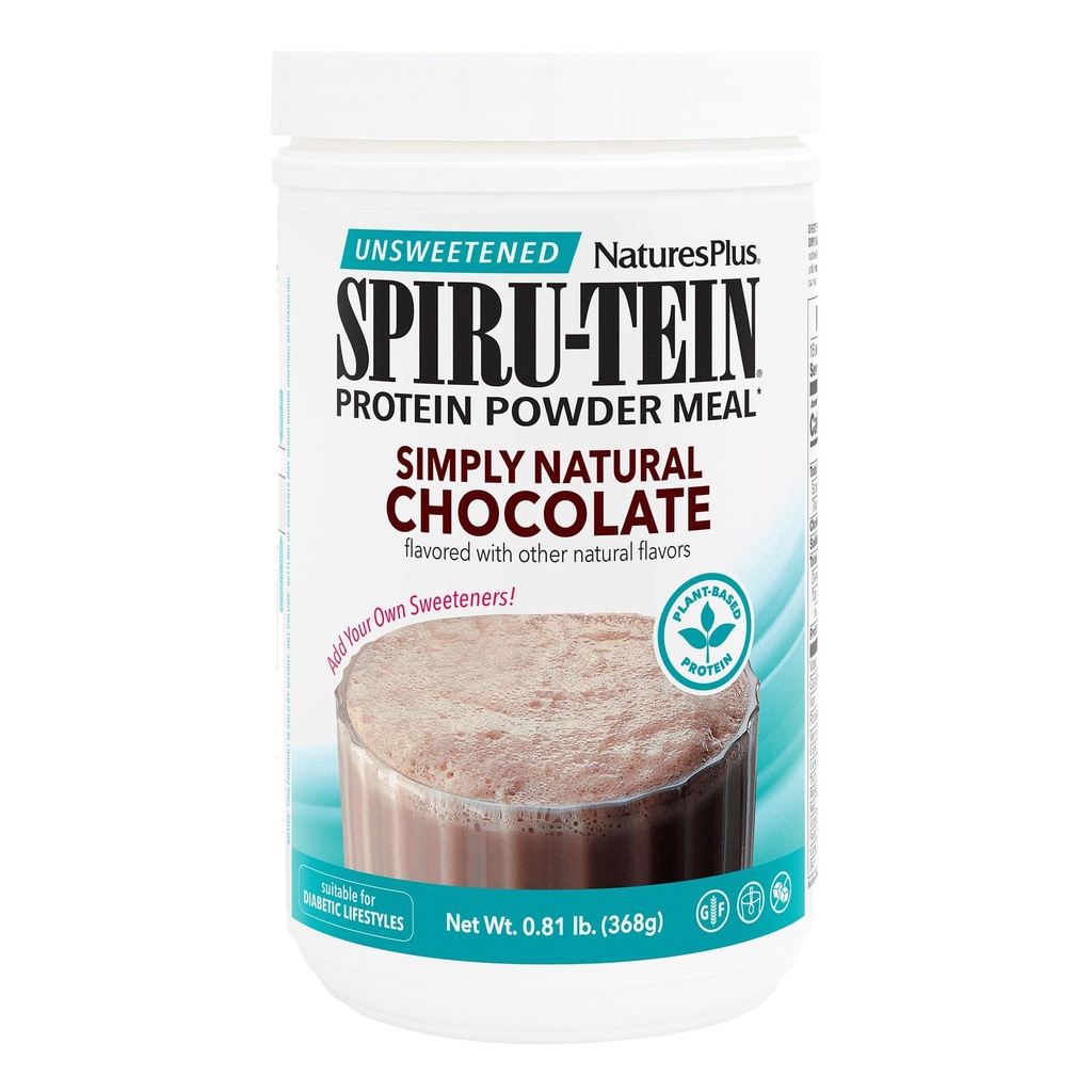 Natures Plus Einfach natürlich SPIRU-TEIN Shake - Unsweetened Chocolate - 0.82 lb Protein Powder- Meal Ersatz - Natürliche Energie - Unterstützt Diabetische Lifestyle - Vegetarisch, 16 Servierungen