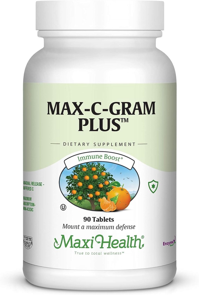 Maxi Health Vitamin C 1050mg – Gepufferter C-Komplex mit Calcium Ascorbat & Bioflavonoids – Immununterstützungsergänzung, nicht-Acidic, Gentle on Stomach, Gradual Release – 90 Tabletten