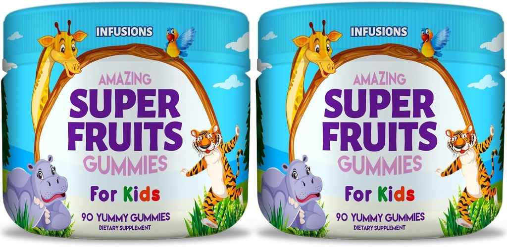 Infusionen Super Fruit Gummies 180 Count w/Vitamin A,C,E + Zink – Organic Silica, Antioxidant Blend – Vegan Friendly - Glutenfrei - Non-GMO - 2 Pack