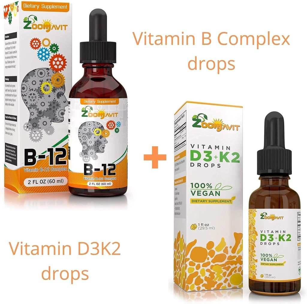 Vitamin B Komplex Tropfen + Vegan Vitamin D3 K2 Tropfen
