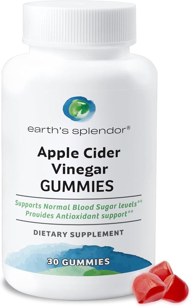 Earth's Splendor Apple Cider Essiggummis - 30 Count - Vegan, Non-GMO, Gluten-Free - Unterstützt Verdauungs-Gesundheit, Detox, Immunsystem & Natürliche Energie - Delicious Fruity Flavor
