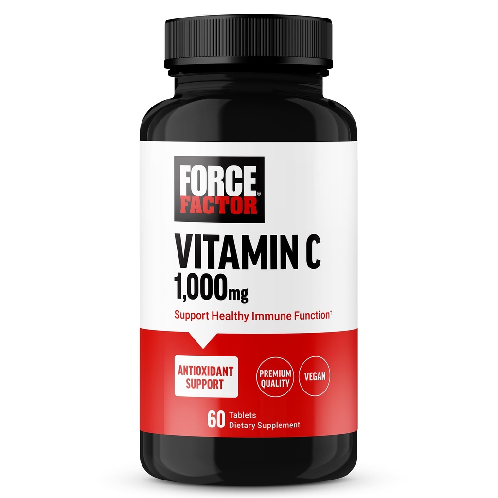 FACTEUR DE FORCE Vitamine C 1000mg Supplément de soutien immunitaire, supplément de vitamine C Vitamines plus antioxydantes, qualité supérieure, végétalien, 60 comprimés de vitamine C