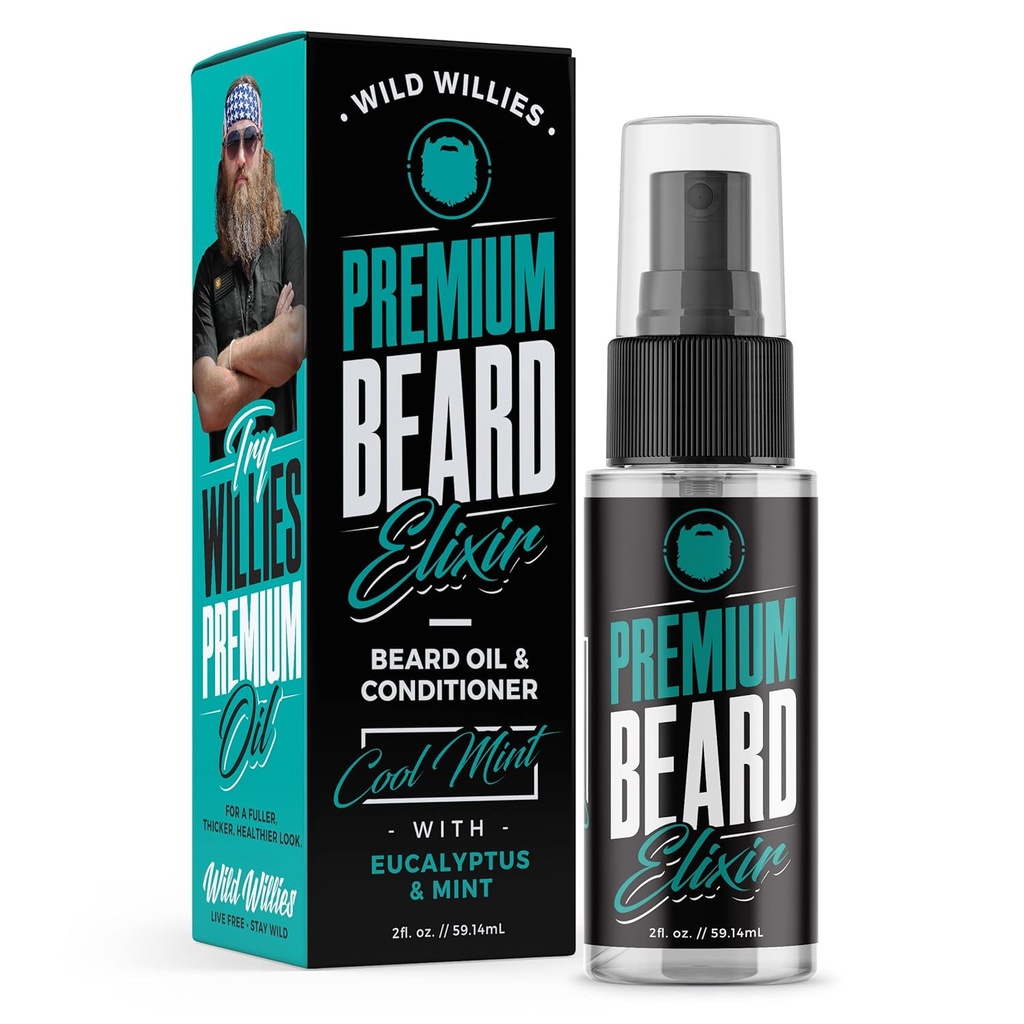 Wild Willies Premium Bart Öl & Conditioner Natürliche, Bio-Zutaten fördern schnelles Bartwachstum, Entfernt Itch & Dandruff - Deep Softener Treatment Restores Feuchtigkeit - 2 Oz, Cool Mint Duft