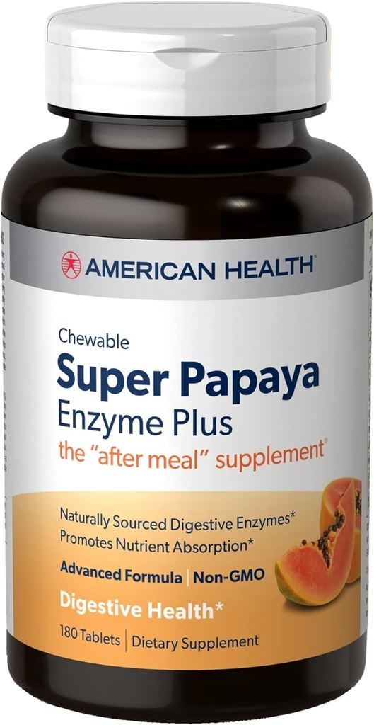 American Health Super Papaya Enzyme Plus - 180 Kautabletten - The After-Meal Supplement - Non-GMO - 60 Portionen