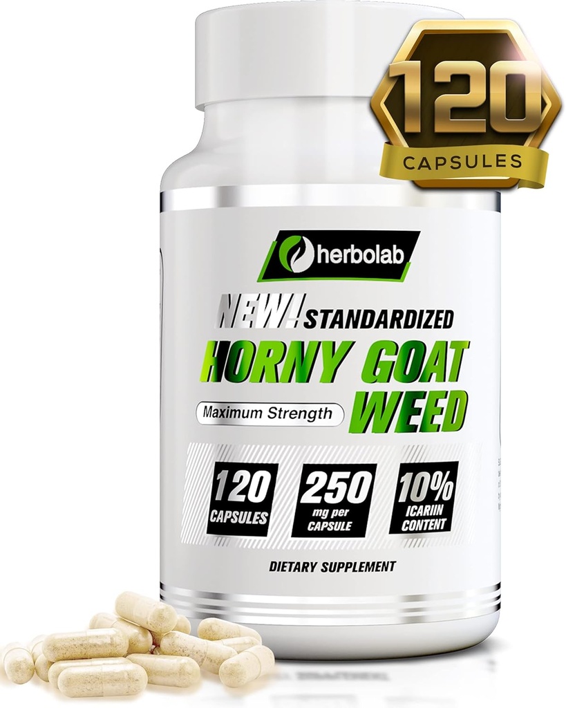 Herbolab Horny Goat Weed Extract, Standardisiert auf 10% Icariin, 250mg x 120 Kapseln (AKA Epimedium Extract, Barrenwort, Bishop’s Hat, Fairy Wings, Yin Yang Huo)