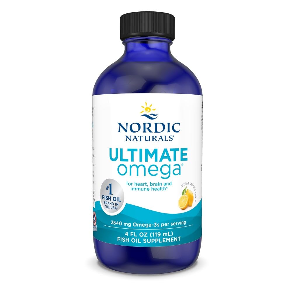 Nordic Naturals Ultimate Omega Liquid, Lemon Flavor - 4 Unze - 2840 mg Omega-3 - High-Potency Fish Oil Supplement mit EPA & DHA - Fördert Gehirn & Herz Gesundheit - Non-GMO - 24 Servietten