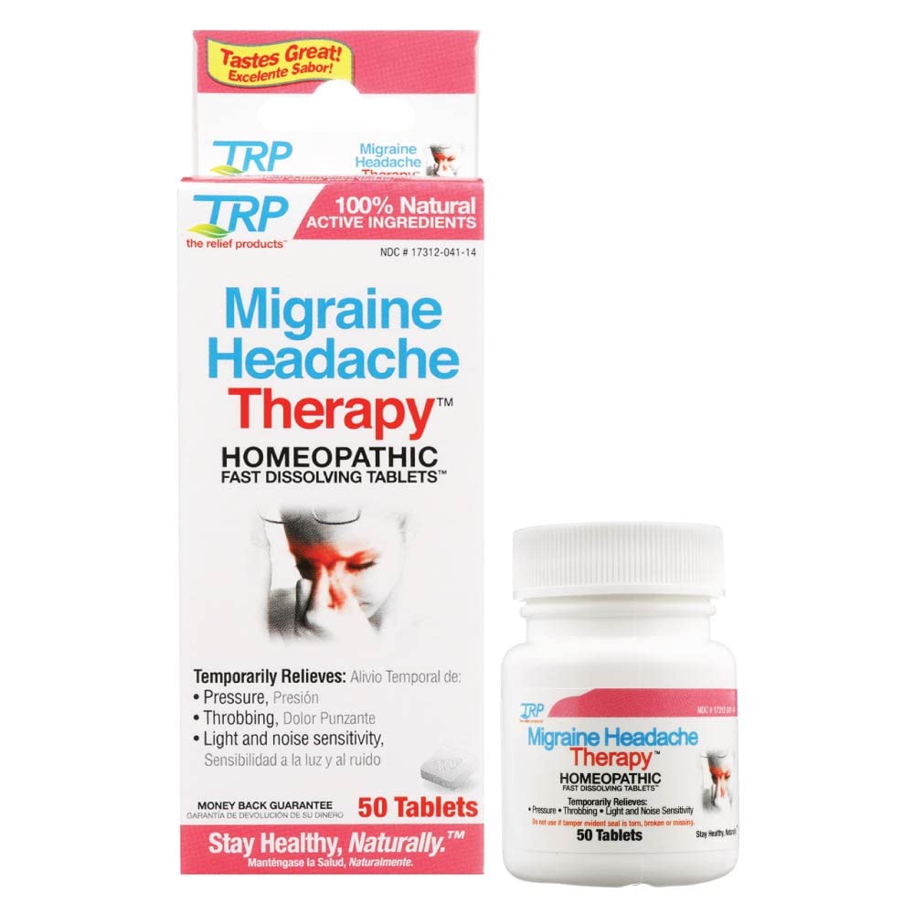 The Relief Products Migrane Headache Therapy - 100% Natural Active Ingredients - Soin Throbbing, Pression, Sensibilité légère, Migraines - Comprimés Dissolvés Rapides - 50ct