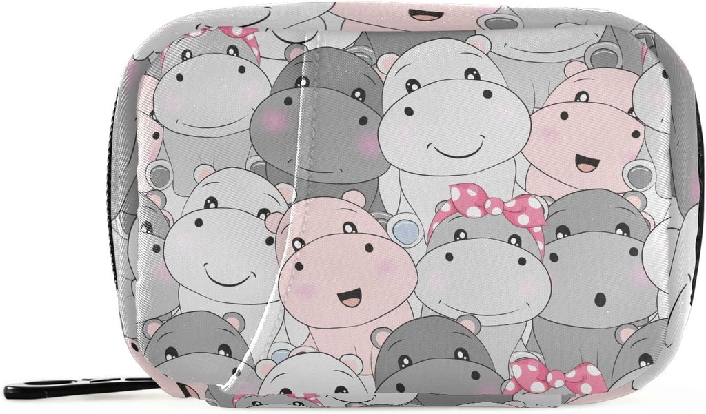 Boîte à pilules Hippo Caricature 7 jours Cas de pilules Sac d'organisateur de voyage avec zipper Portable Weekly Vitamin Medicine Support de poche