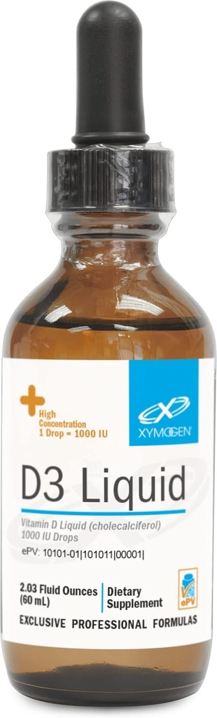 XYMOGEN D3 Flüssigkeit - Flüssiges Vitamin D Tropfen mit Vitamin D3 zur Unterstützung Immungesundheit, Knochen + Herzgesundheit - 1000 IU VIT D pro Tropfen - Mikro-Emulgiert für erhöhte Absorption (2.03 oz / 1500 Servierungen)