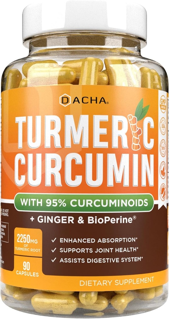 DACHA Tumeric Curcumin Supplement - 2250mg Joint Support Supplements Turmeric mit schwarzem Pfeffer Ginger 95% Curcuminoids Kapseln