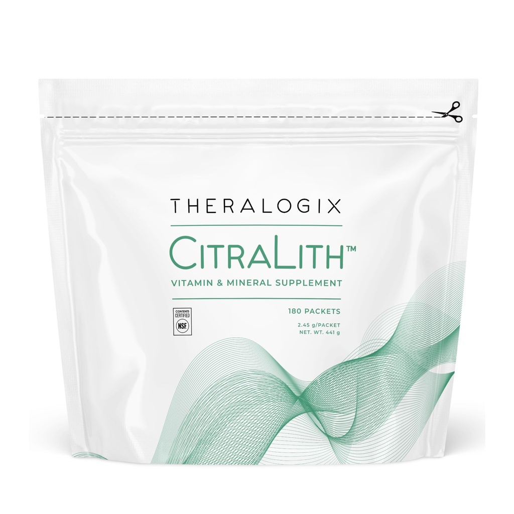 Theralogix CitraLith Vitamine & Mineral Supplement - 90 jours d'approvisionnement - Soutien de la santé rénale pour une fonction rénale saine - Comprend Magnésium, Sodium, Potassium et Vitamine B6 - Certifié NSF - 180 paquets