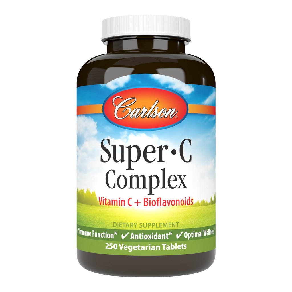 Carlson - Super-C-Komplex, Vitamin C + Bioflavonoide, Immunfunktion & Optimale Wellness, Antioxidans, 250 vegetarische Tabletten