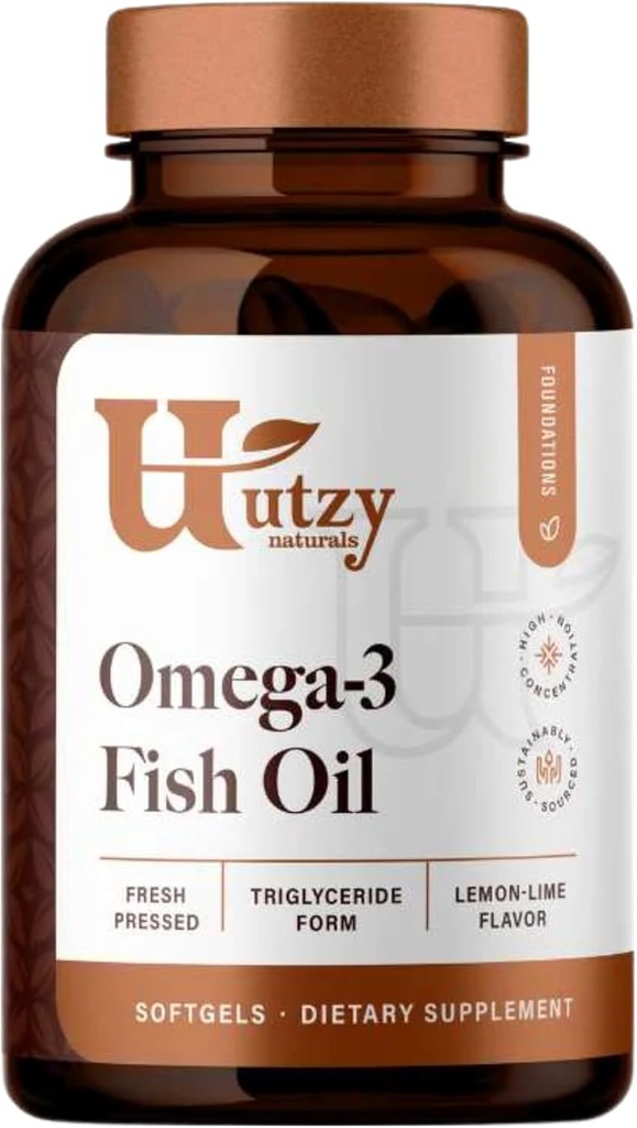 Utzy Naturals Omega-3 Fischöl | 800 mg Omega-3 | mit EPA und DHA | Natürliche Zitronen Geschmack | 120 Softgels