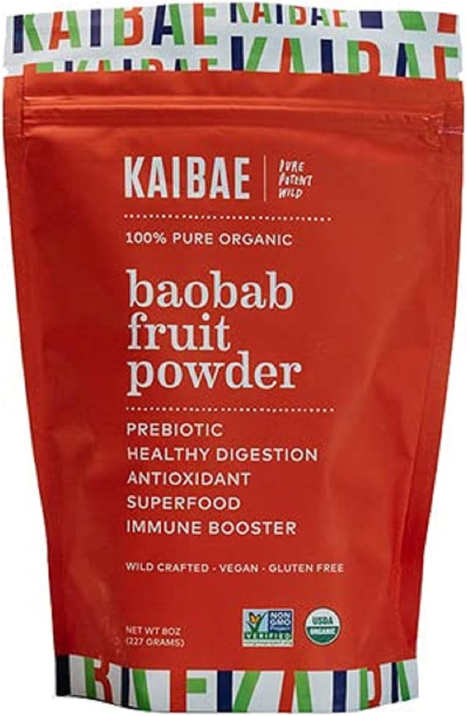 KAIBAE Premium Organic Baobab Powder I Prebiotic Gut Health, Intermittent Fasting, Immunity, Hydration | Vitamin C, Polyphenols, Minerals | Fiber Supplement | 8 oz.