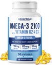 Oceanblue Professional Omega-3 2100 avec Vitamine K2 et Vitamine D3-60 Compte - Triple Strength Burpless Fish Oil Omega-3 Supplément avec EPA, DHA et DPA - Sauvage pris - Orange Flavor, 30 portions
