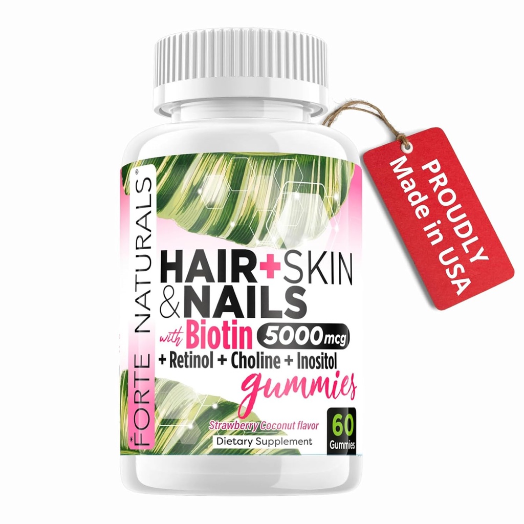 Haarwachstum Biotin Gummi für Frauen, Haar Haut und Nägel Vitamine, 5000mcg Biotin, Made in USA, Iodine für Nagelpilz, Choline Inositol Supplements, Biotina Gomitas para el Cabello