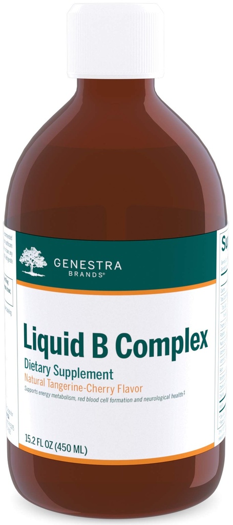Genestra Marken Liquid B Complex | Broad Spectrum B-Vitamin Complex zur Unterstützung von Energiemetabolismus, Red Blood Cell Formation und neurologischer Gesundheit | 15.2 fl. | Natürliche Tangerine-Cherry Flavor