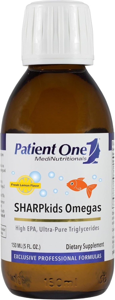Patient One SHARPkids Omega Liquid | Supplement zur Unterstützung von Herz, Gehirn und Gelenke Gesundheit* | High-Potency Omega-3 Fish Oil | Lemon Flavor | 5 fl oz