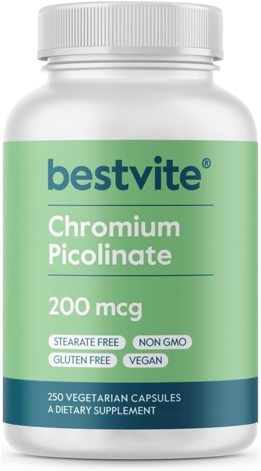 BESTVITE Chromium Picolinate 200mcg (250 Vegetarische Kapseln) - No Stearates - No Dicalcium Phosphate - Vegan - Glutenfrei - Non-GMO