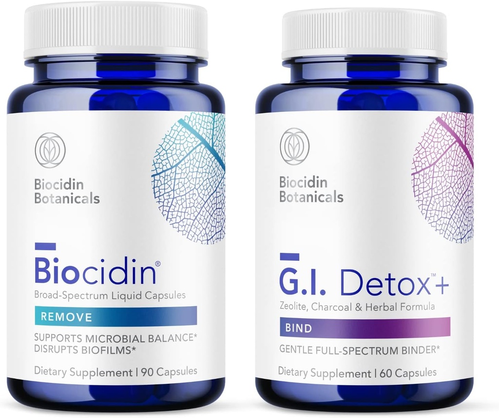 Biocidin Kapseln und GI Detox+ Binder Bundle - unterstützt die Demontage von Biofilmen, Gesunde Entgiftung und Vollblutreinigung mit Botanik, Zeolit und Aktivkohle