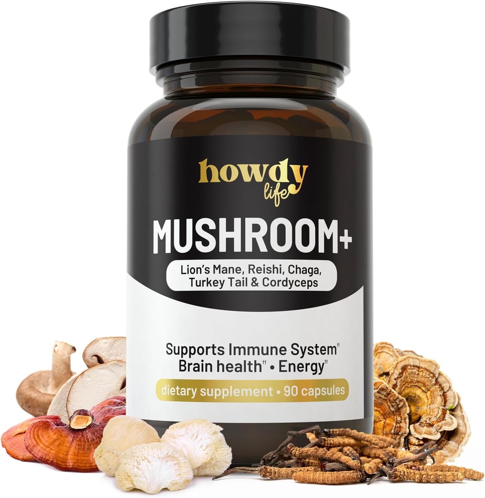 Lions Mane Supplement Kapseln - Pilz-Ergänzung Brain Booster mit Reishi, Chaga, Cordyceps und Türkei Tail Mushroom Powder - Nootropic und Energie-Ergänzung für Gedächtnis und Fokus