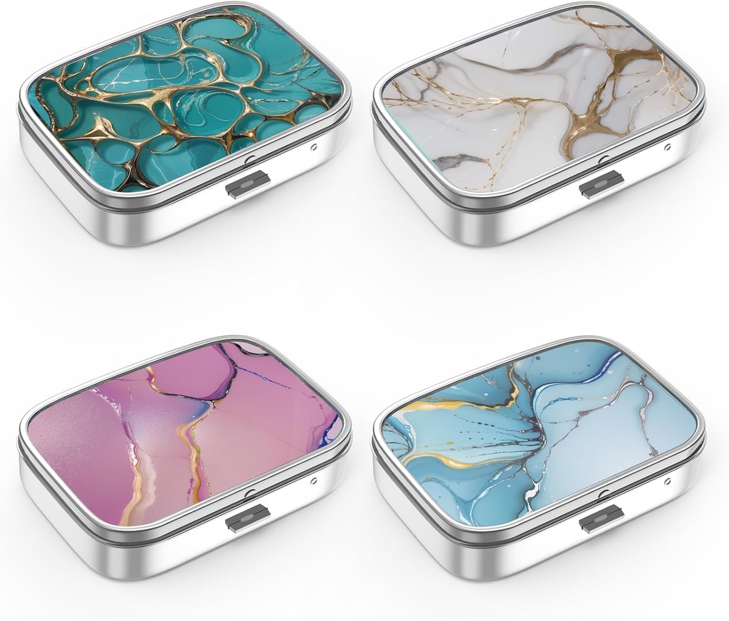 Pill Box 2 Compartiment médicament Pill Case, Portable pour Pocket ou Purse Pill Box Decorative Metal Medicine Vitamine Organizer Cadeau unique(4PCS)