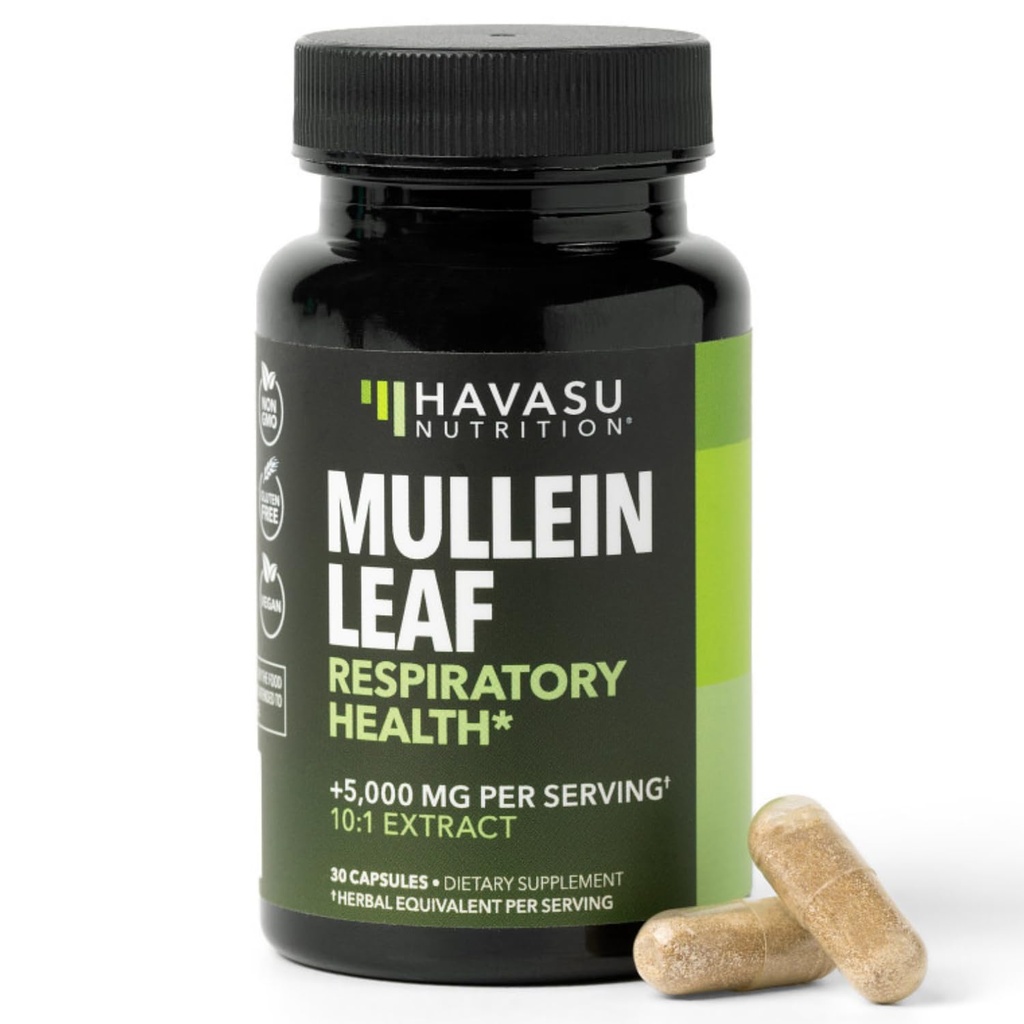 Mullein Leaf Capsules pour la santé respiratoire - 5000mg Extrait 10:1 pour le soutien pulmonaire et la fonction immunitaire - 30 Compte - Végétaux, capsules non OGM - Supplément à base de plantes pour le mieux-être quotidien - 1 mois d'approvisionnement