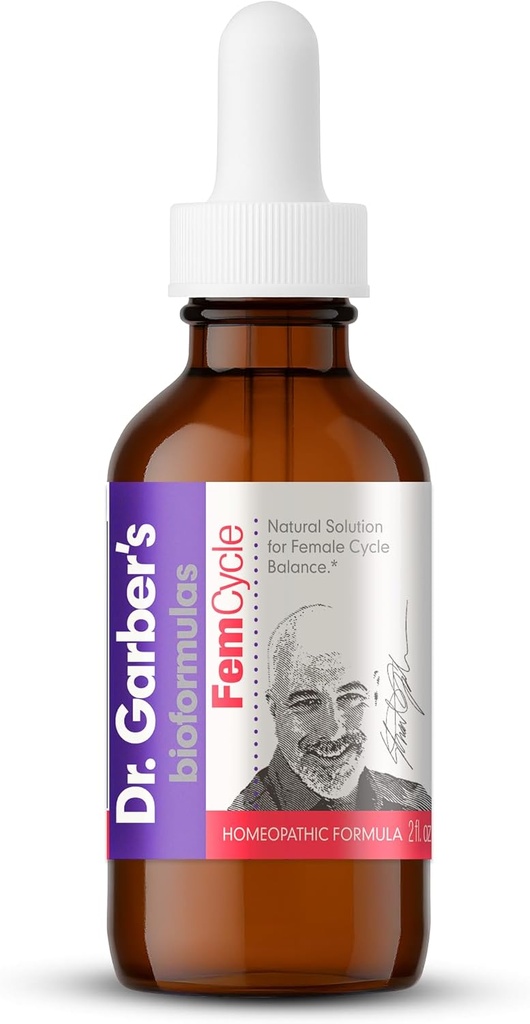 Dr Garber's Natural Solutions Fem Cyle Oral Drops - Gemmothérapie Liquid Supplement to Balance Hormones and Relieve PMS, PMDD, Hot Flashes, Ménopause et symptômes menstruels - 60ml