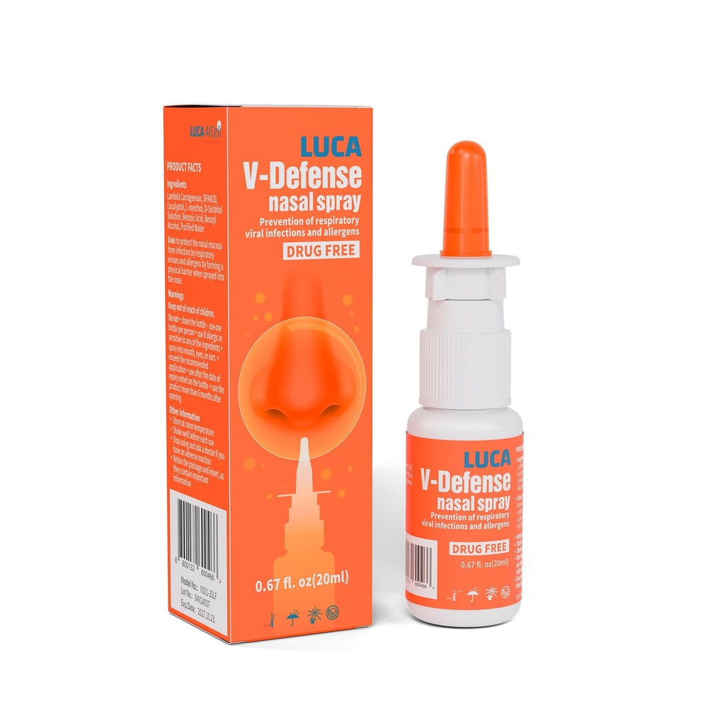 LUCA V-DefenseTM Nasal Spray mit Lambda Carrageenan, Menthol und Eucalyptol – Drug-Free Nasal Congestion Relief – Moisturizes Nasal Passages and Reduces Contaminant Adhesion – 0.67 fl oz (200 Sprays)