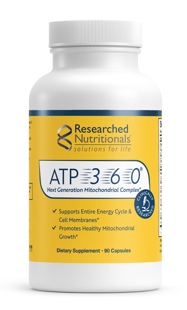 Recherche en nutrition ATP 360 - Suppléments mitochondriaux pour soutenir tout le cycle énergétique et les membranes cellulaires - Suppléments ATP étudiés cliniquement, haute dose CoQ10, acide R-lipoïque et PQQ, 90 capsules