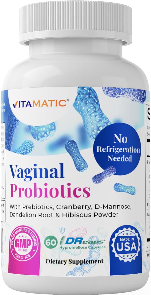 Vitamatic Vaginal Probiotics 20 Milliarden für Frauen pH Balance & Odor Control mit Prebiotics & Probiotics 60 DR Kapseln - Hergestellt mit Cranberry, D-Mannose, Hibisucs & Dandelion