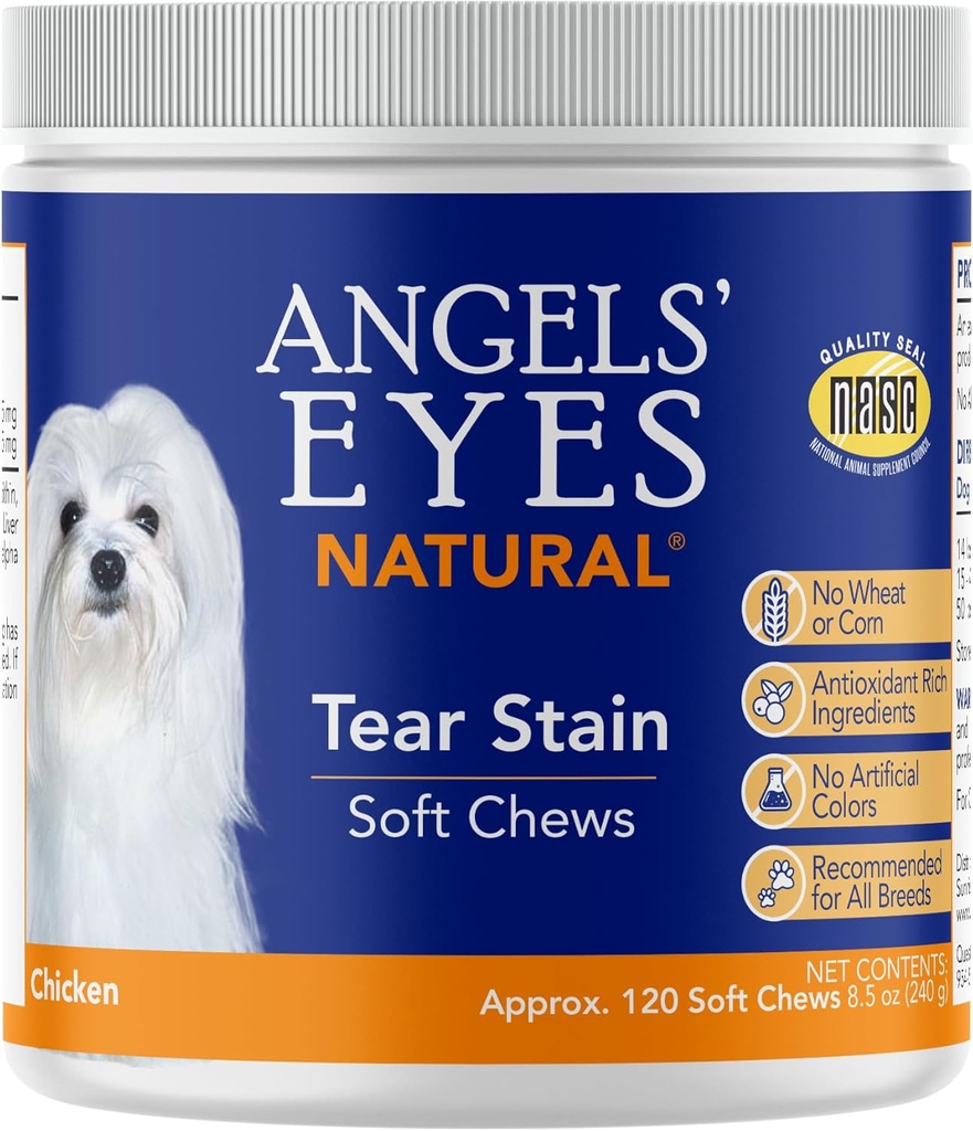 ANGELS' EYES Natural Tear Stain Prevention Weiche Chews für Hunde | Huhn Flavor| Für alle Rassen | Keine Weizen keine Mais | Tägliche Ergänzung | Proprietäre Formel