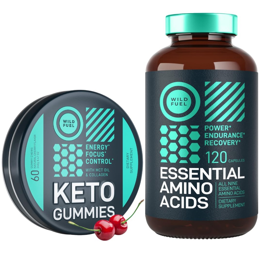 WILD FUEL Essential Amino Acid Supplement und Keto Candy MCT Öl Keto Gummies Energie, Energie und Erholung Bundle