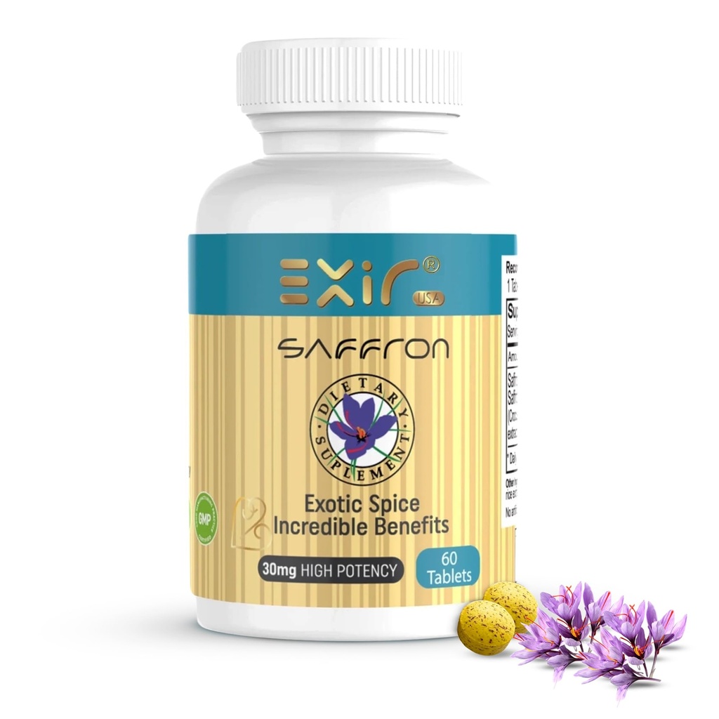 EXIR Saffron Supplements | Helps Digestion, Boosts Energy, Memory, Concentration, 60 Tablets